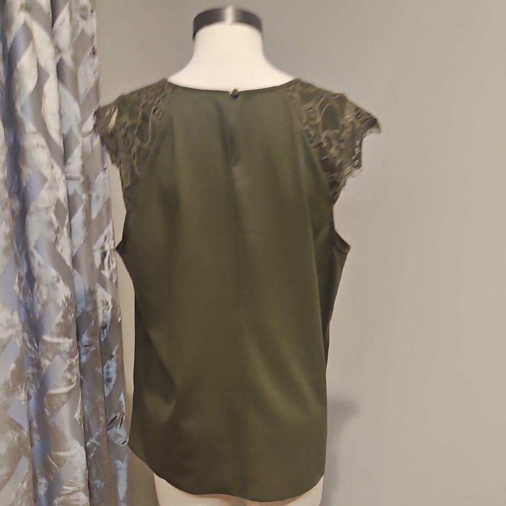 J. Crew Olive Green Lace Accent Blouse - Picture 4 of 5